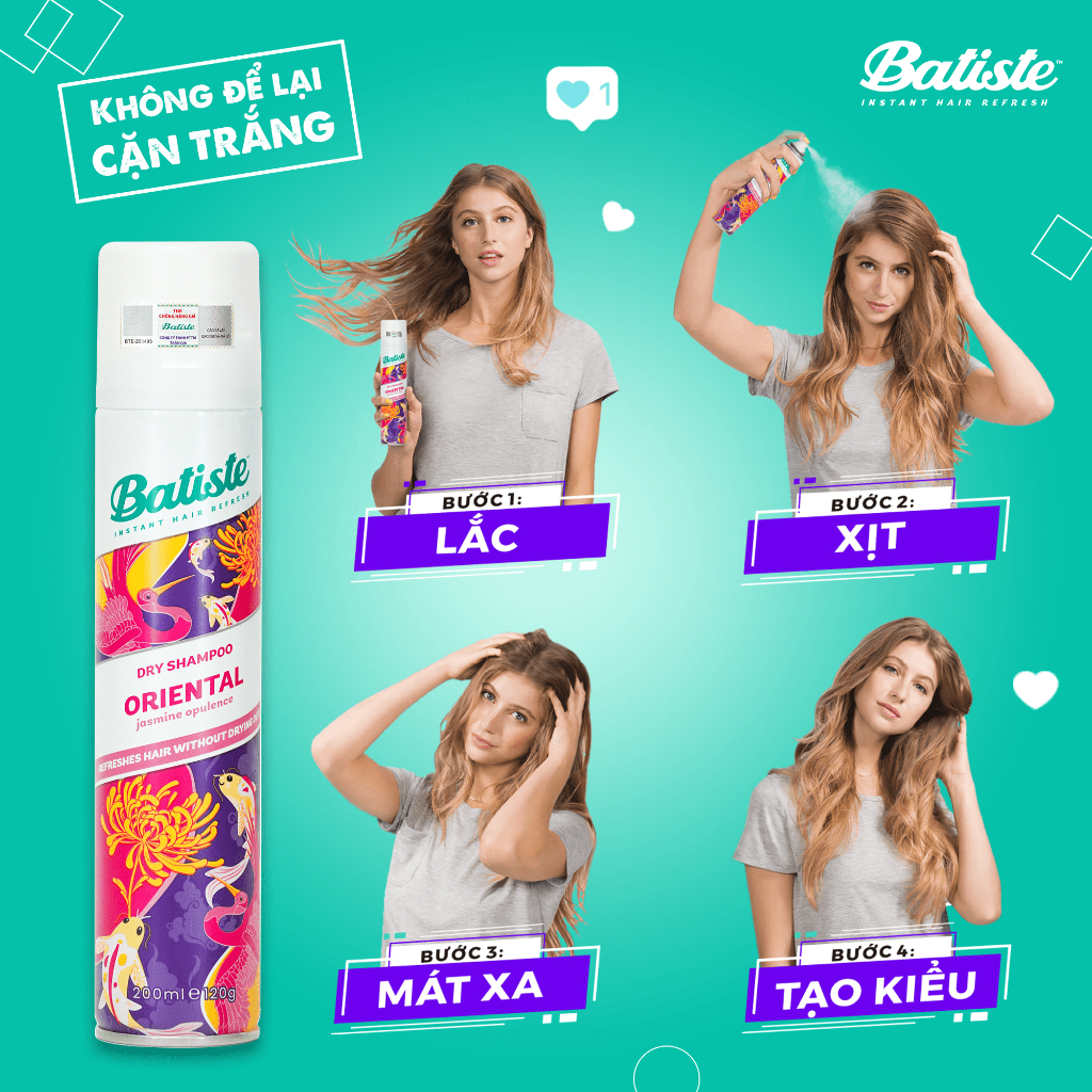 Mô tả 2 Chai Dầu Gội Khô Batiste 200ML Tặng 1 Lược Chải Làm Phồng Tóc (Oriental & Tropical 200ml) - 2
