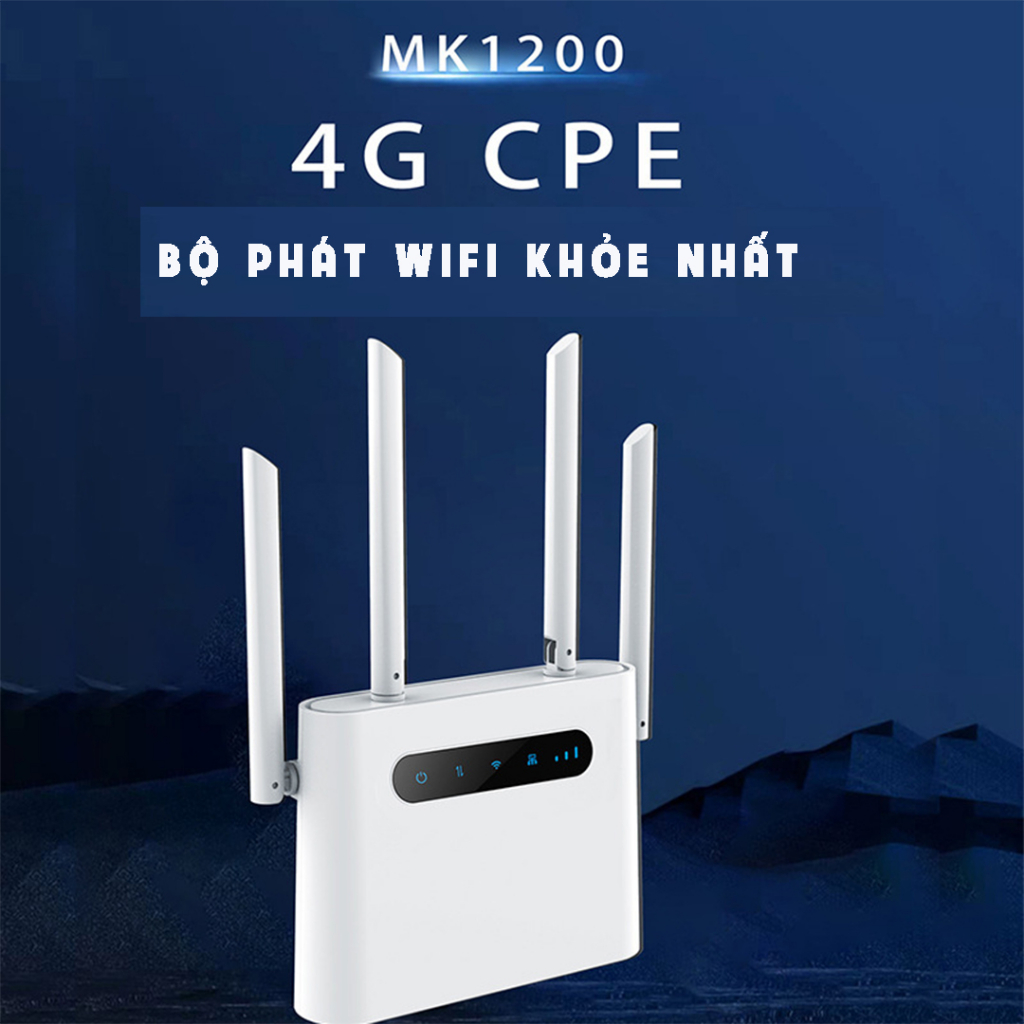 Cục phát wifi từ sim 4G CPE MK-1200 màu trắng có 3 cổng LAN/WAN cao cấp ...