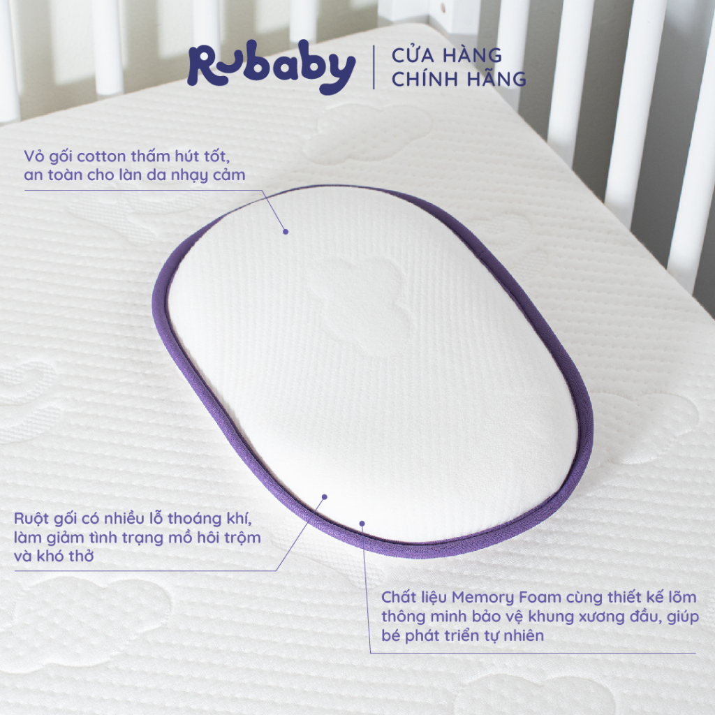 Mô tả Gối Chống Bẹp Đầu Em Bé Rubaby, Chất Liệu Memory Foam Mềm Mại Thoáng Khí, Bảo Vệ Khung Xương Đầu Bé - 2