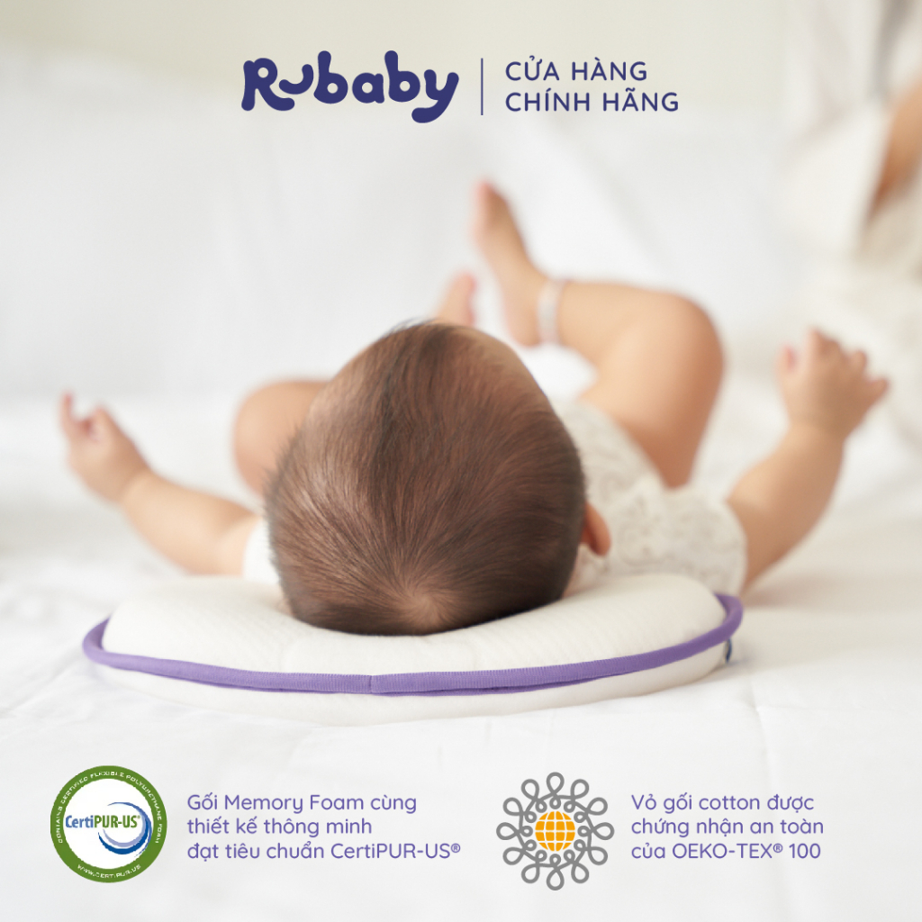Mô tả Gối Chống Bẹp Đầu Em Bé Rubaby, Chất Liệu Memory Foam Mềm Mại Thoáng Khí, Bảo Vệ Khung Xương Đầu Bé - 3