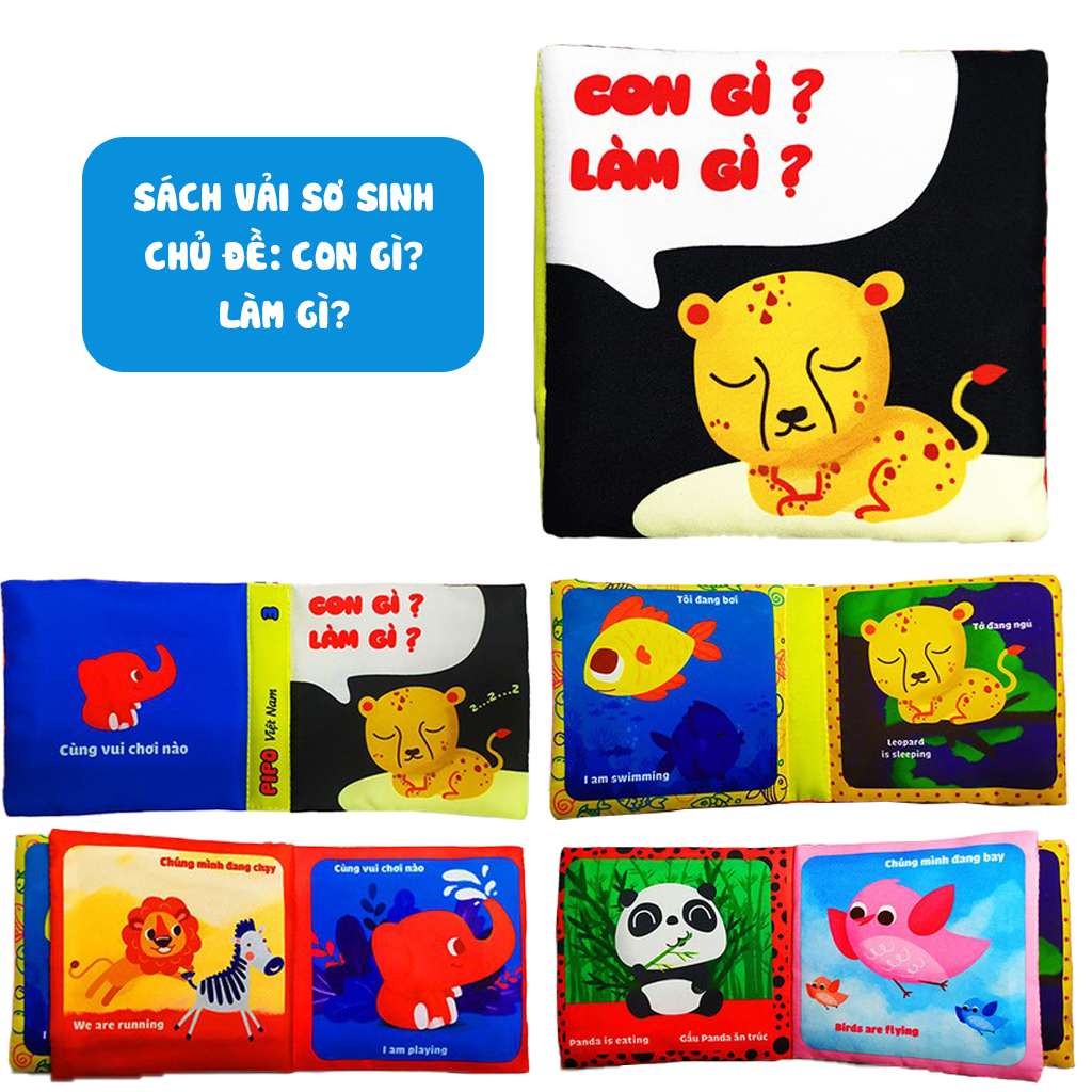 Sách vải PiPoVietnam kích thích thị giác - Song ngữ Anh Việt - Con gì làm gì
