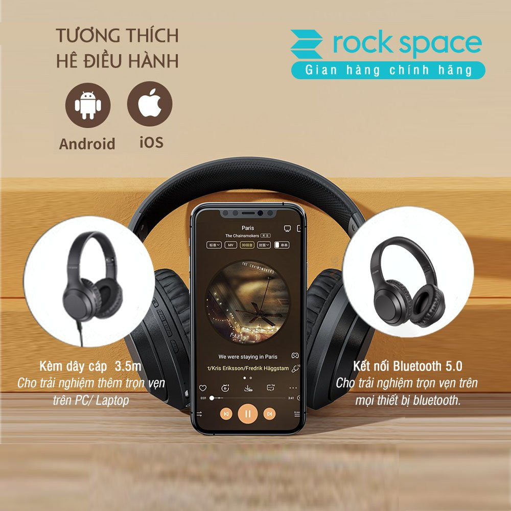 Mô tả Headphone Tai nghe bluetooth chụp tai Rockspace O2 chính hãng có mic nghe nhạc 15h  bảo hành 1 năm - 4