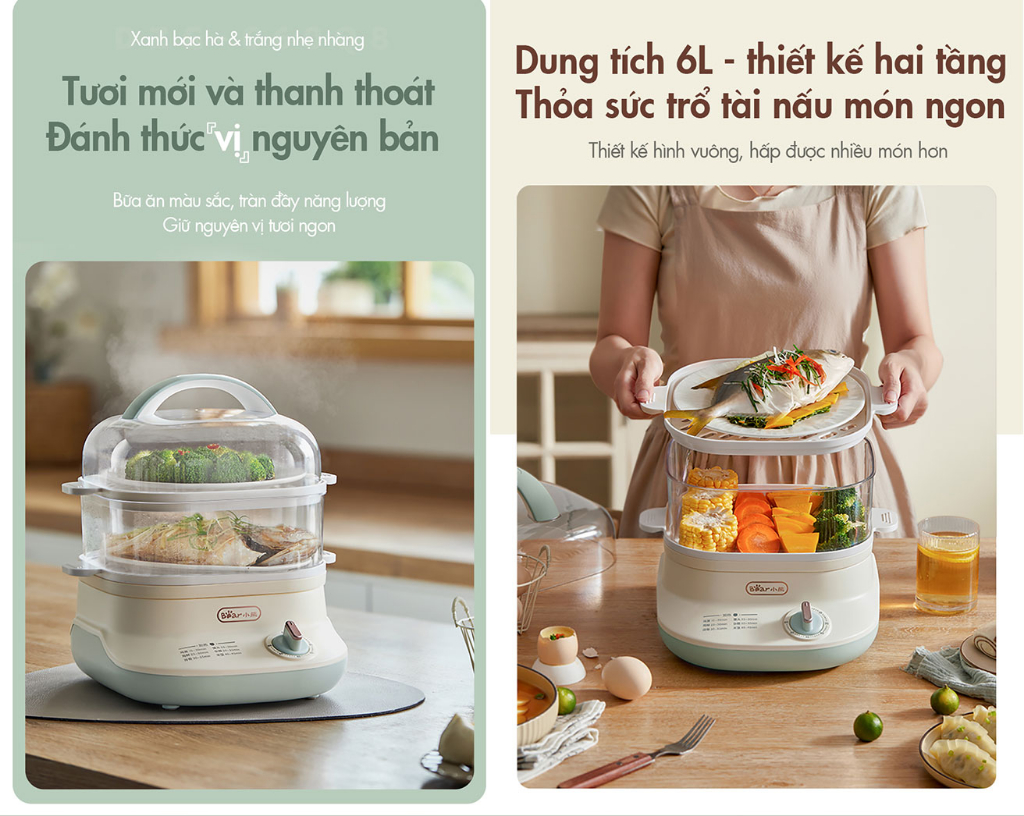 Mô tả Nồi hấp thức ăn đa năng Bear DZG-C60Q8 - Hàng Chính Hãng BH 18 tháng - 2