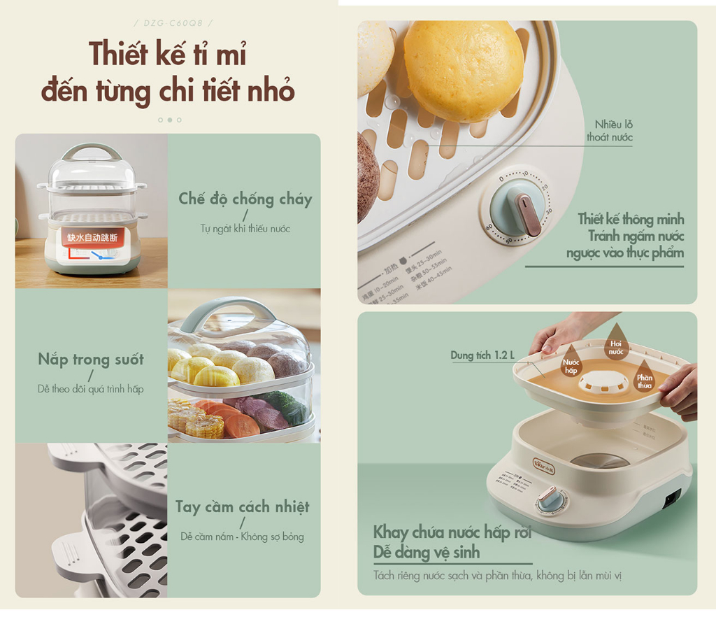 Mô tả Nồi hấp thức ăn đa năng Bear DZG-C60Q8 - Hàng Chính Hãng BH 18 tháng - 5