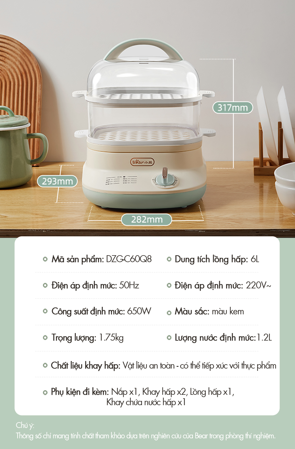 Mô tả Nồi hấp thức ăn đa năng Bear DZG-C60Q8 - Hàng Chính Hãng BH 18 tháng - 6