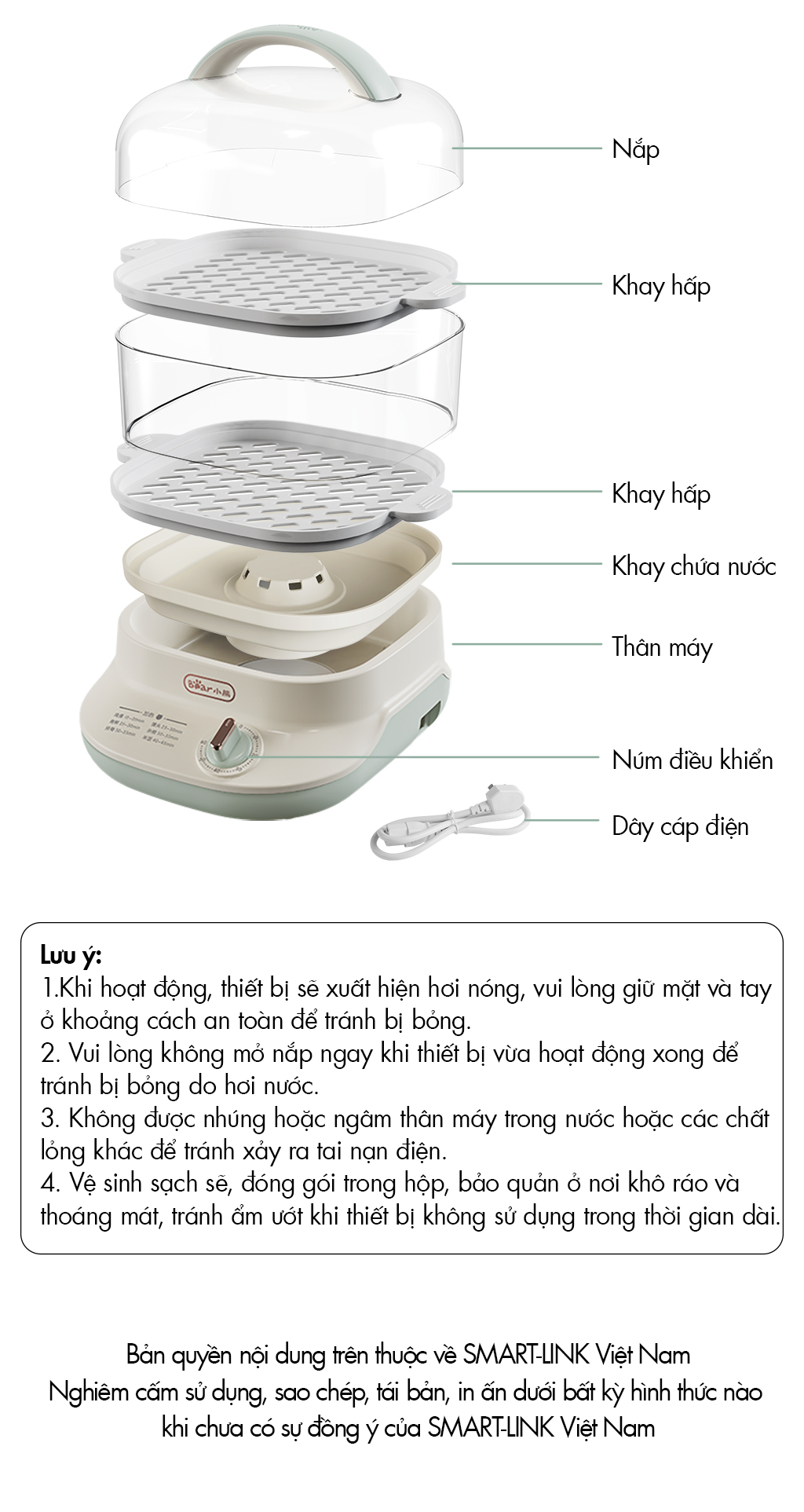 Mô tả Nồi hấp thức ăn đa năng Bear DZG-C60Q8 - Hàng Chính Hãng BH 18 tháng - 7