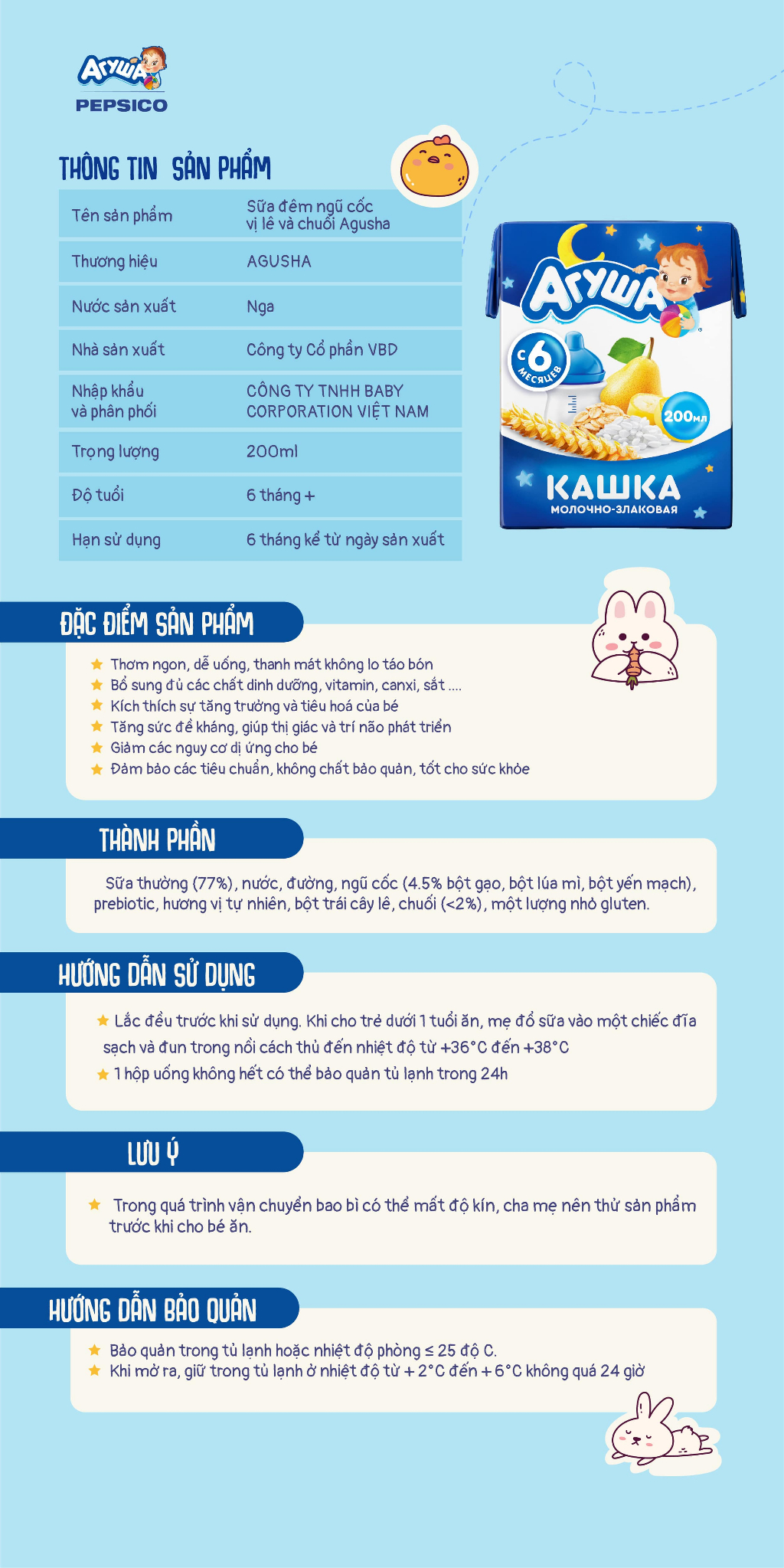 Mô tả Combo 10 hộp Sữa đêm ngũ cốc tăng cân giúp bé phát triển trí não và chiều cao vị lê,chuối Agusha 200ml/hộp - 1