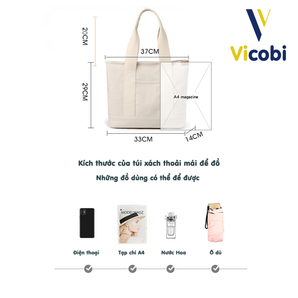 Mô tả Túi xách nữ vải Canvas dày dặn Dakota Vicobi CV1 - 2