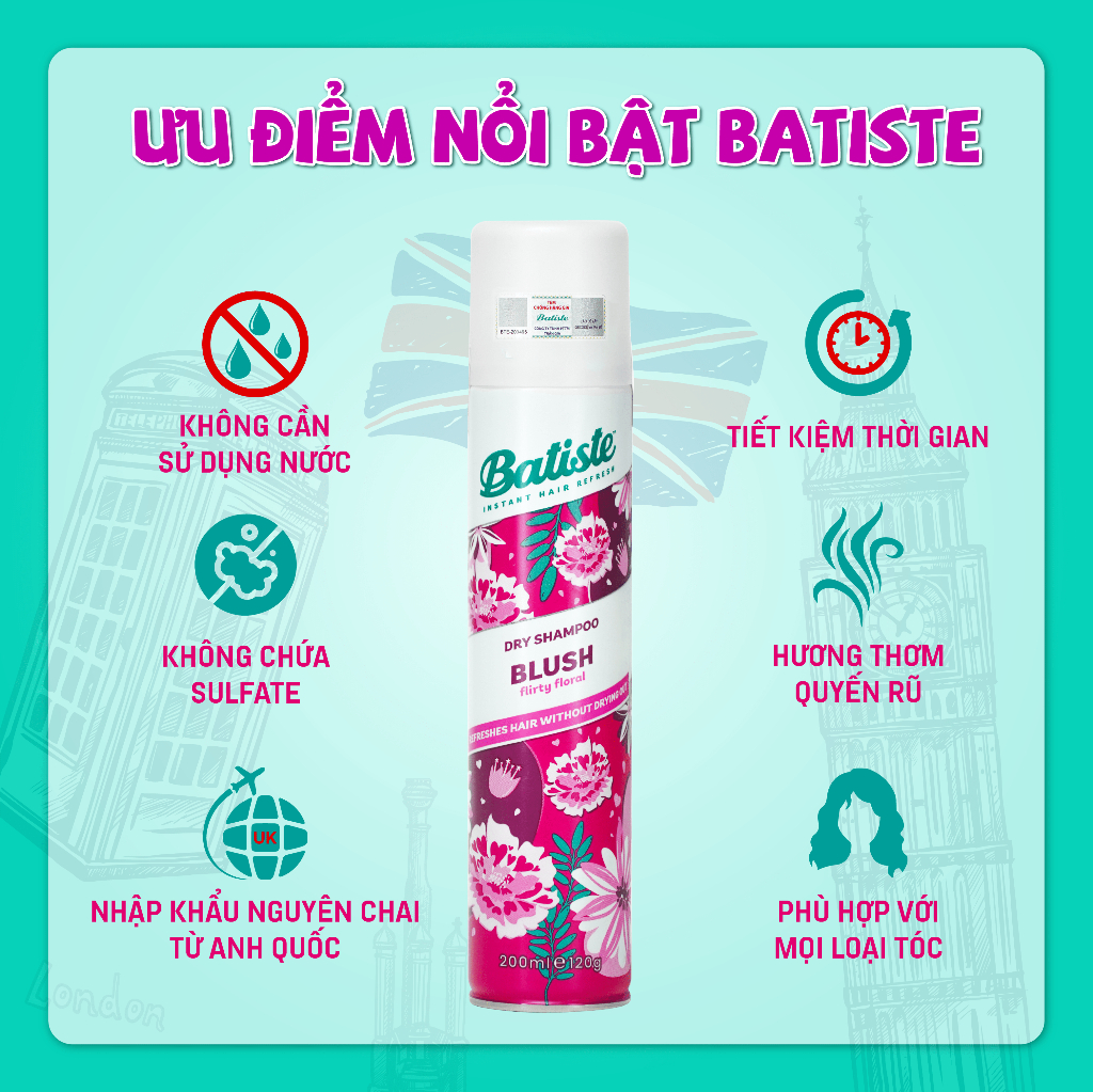 Mô tả Combo 3 Dầu Gội Khô Batiste Blush 200ml Bồng Bềnh Mềm Mượt Tức Khắc - 1
