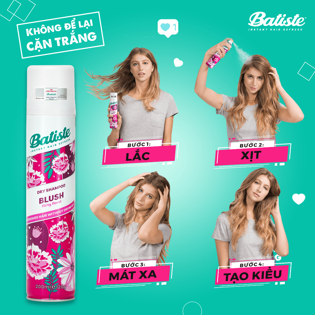 Mô tả Combo 3 Dầu Gội Khô Batiste Blush 200ml Bồng Bềnh Mềm Mượt Tức Khắc - 3