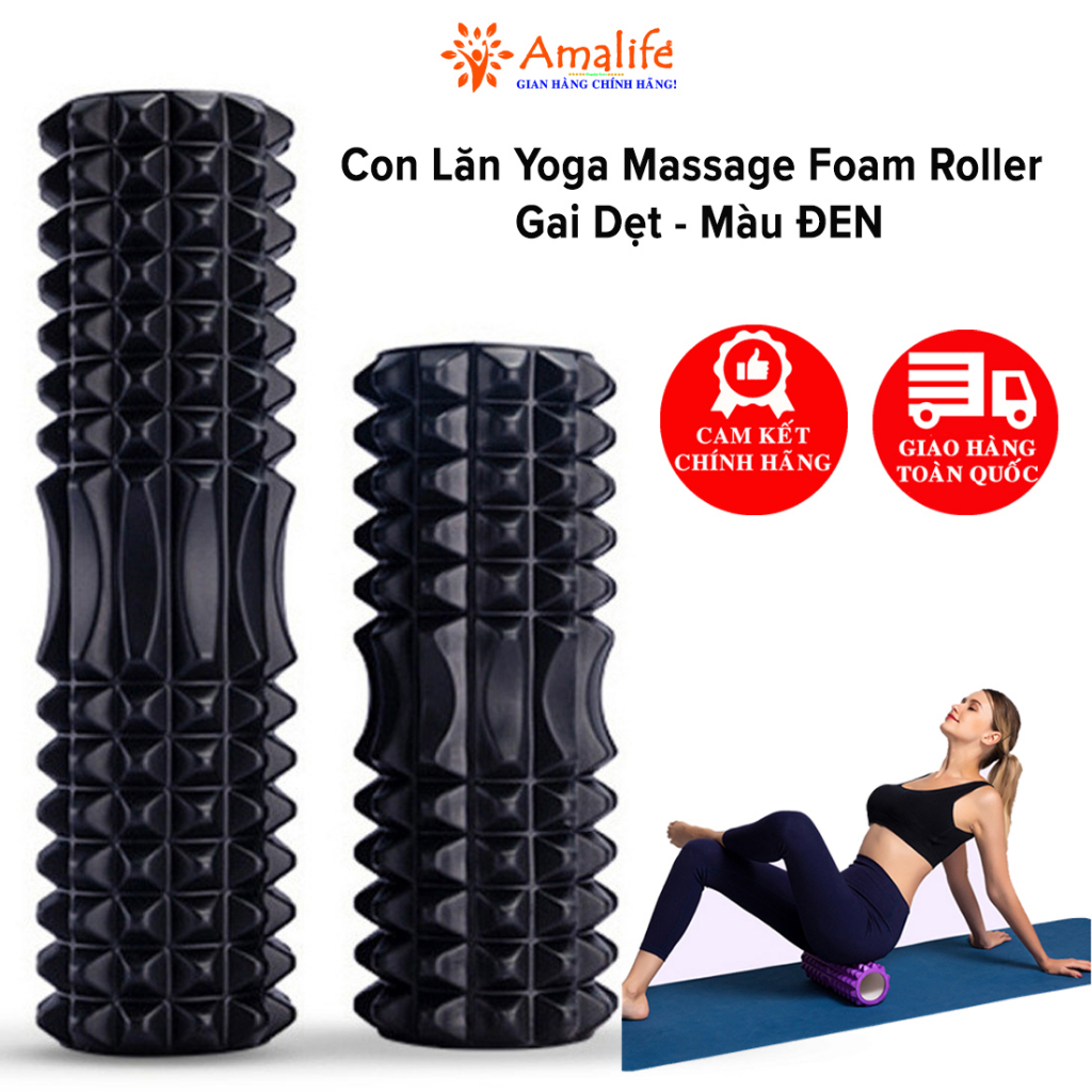 Mô tả Foam Roller Massage Màu ĐEN - Con Lăn Yoga Matxa Tập Gym Tập Thể Thao Giãn Cơ Ống Trụ Lăn Xốp Có Gai Hãng Amalife - 1