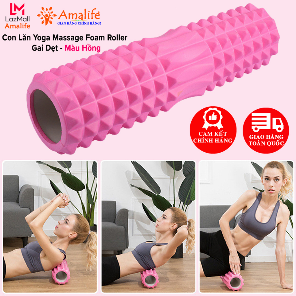 Mô tả [Màu Hồng] Foam Roller Massage - Con Lăn Yoga Matxa Tập Gym Tập Thể Thao Giãn Cơ Ống Trụ Lăn Xốp Có Gai Hãng Amalife - 1