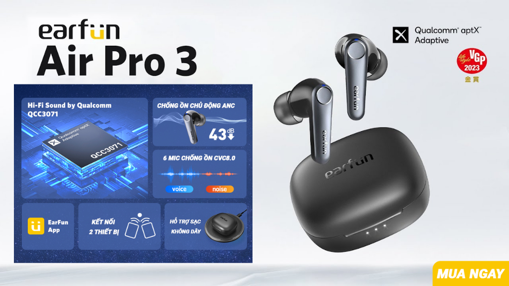 Mô tả Tai nghe Bluetooth True Wireless Earfun Air Pro 3 lọc gió chống ồn ANC 6 micro bluetooth 5.3 nghe 9h - 1