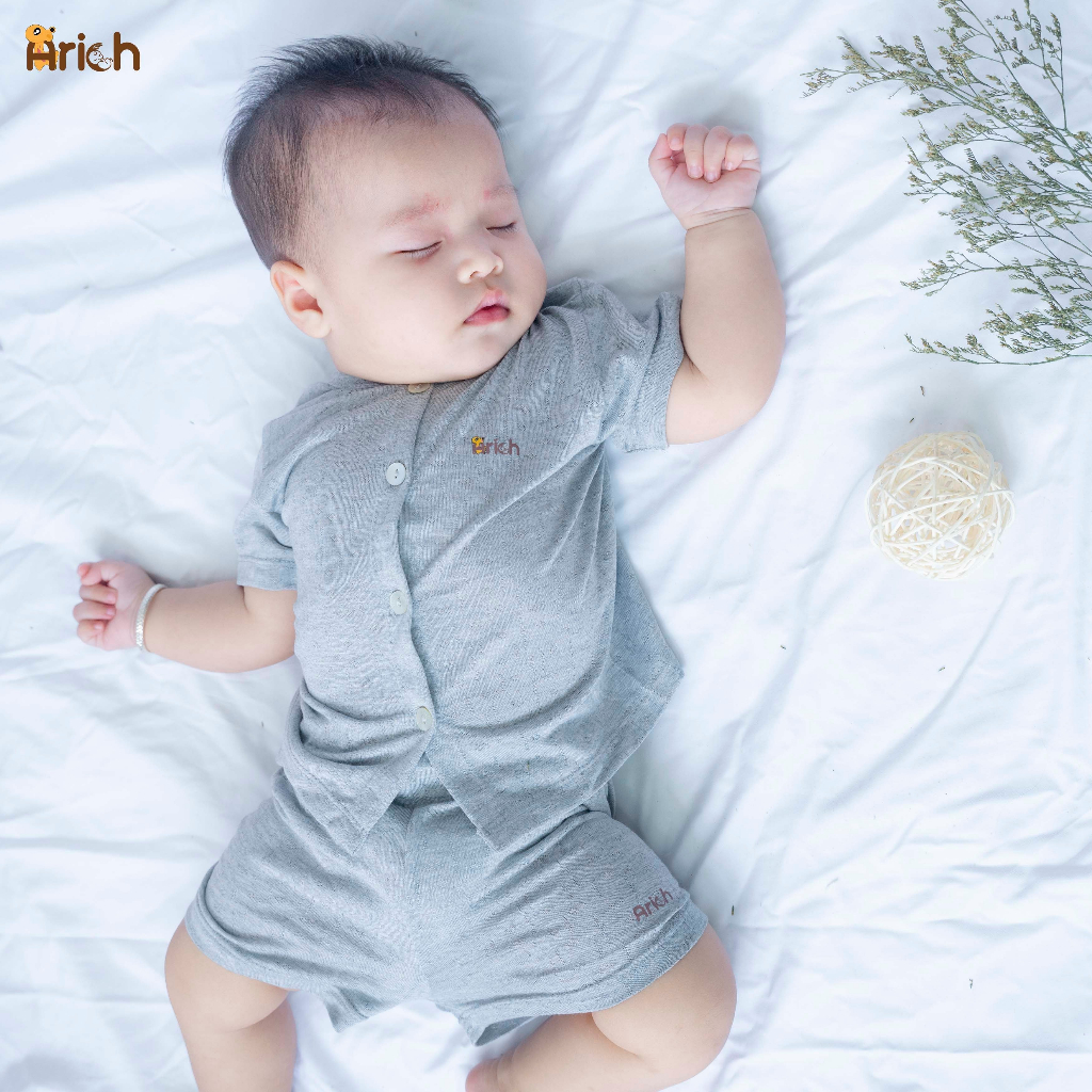 Mô tả Newborn-18 tháng,Bộ cộc tay cài thẳng vải sợi tre cao cấp - 2