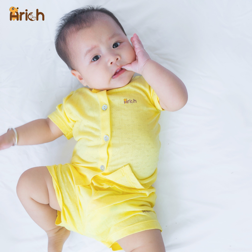 Mô tả Newborn-18 tháng,Bộ cộc tay cài thẳng vải sợi tre cao cấp - 3