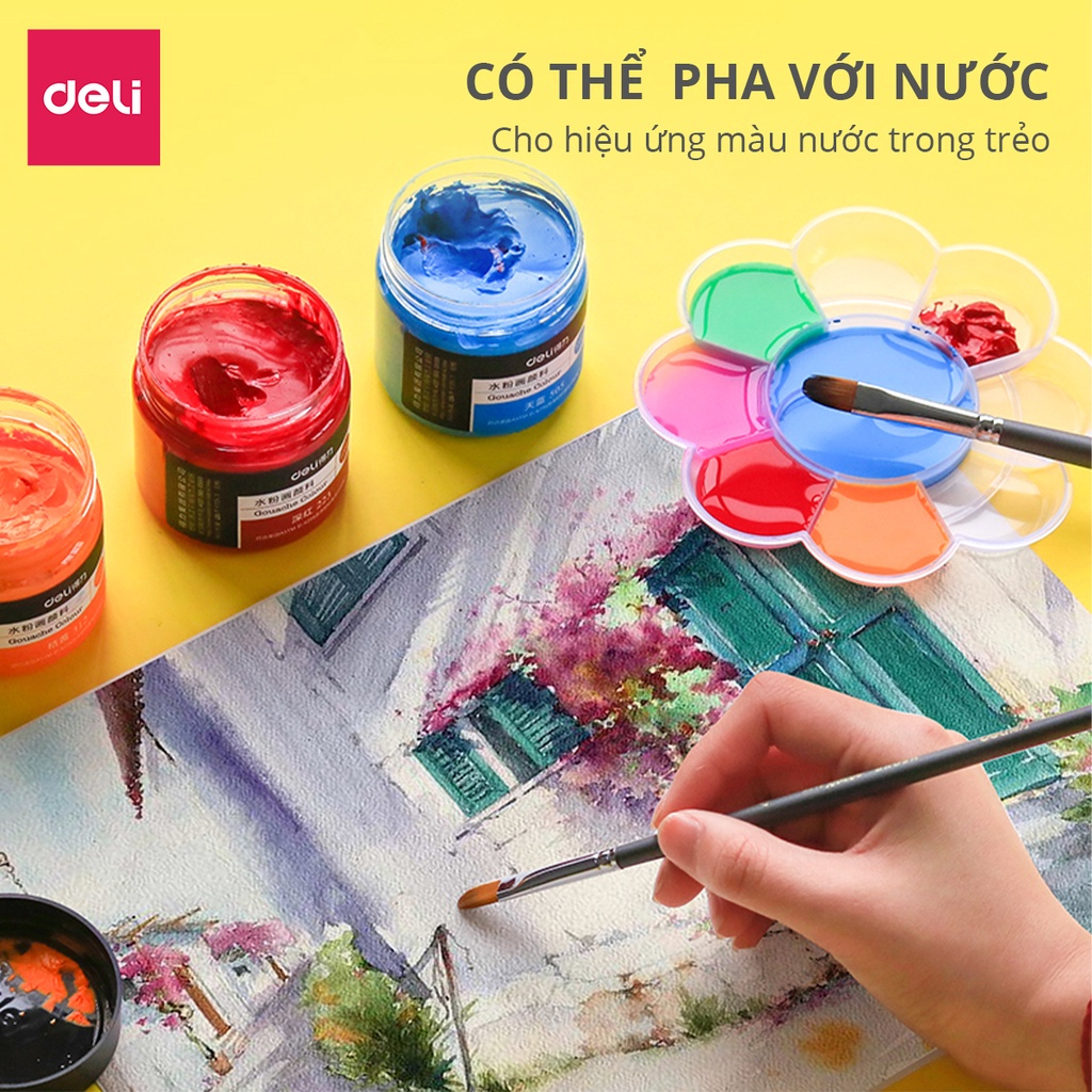 Mô tả Màu Nước Goat Gouache Deli Pha Sẵn Dạng Hũ 100ml Cao Cấp - Màu Đậm Đặc Mịn Dễ Hòa Trộn Vẽ Tranh Tô Màu Chuyên Nghiệp - 2