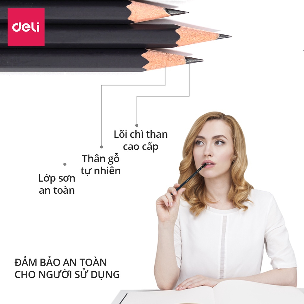 Mô tả Bút chì phác thảo phiên bản cao cấp Deli - 2H, HB, 2B, 4B, 6B, 8B - Dành cho mỹ thuật chuyên nghiệp chì mềm độ đậm chuẩn - 2