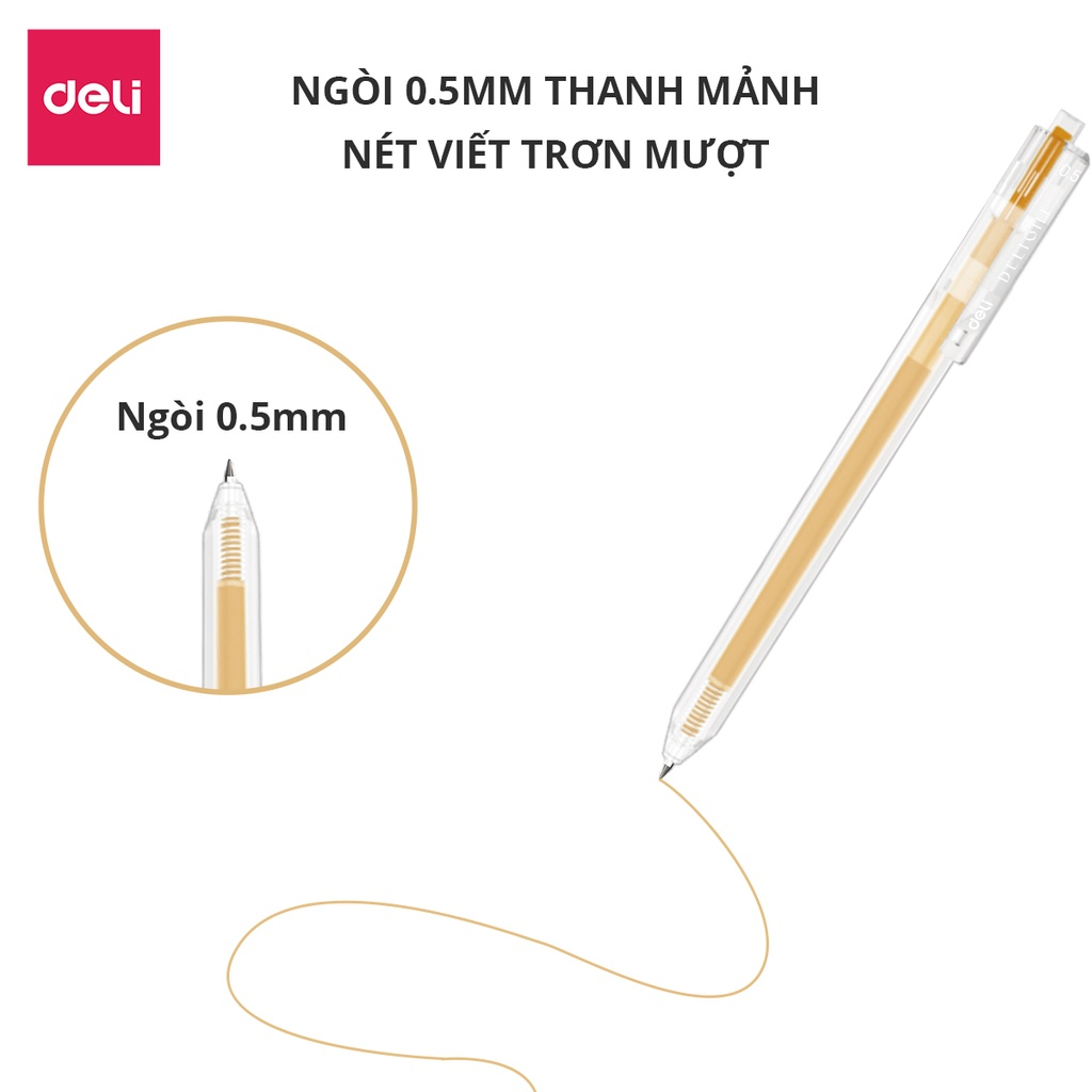 Mô tả Bút bi nước mực gel bấm nhiều màu 0.5mm Deli xinh xắn nhanh khô viết đều trơn tru nhiều mực - 2