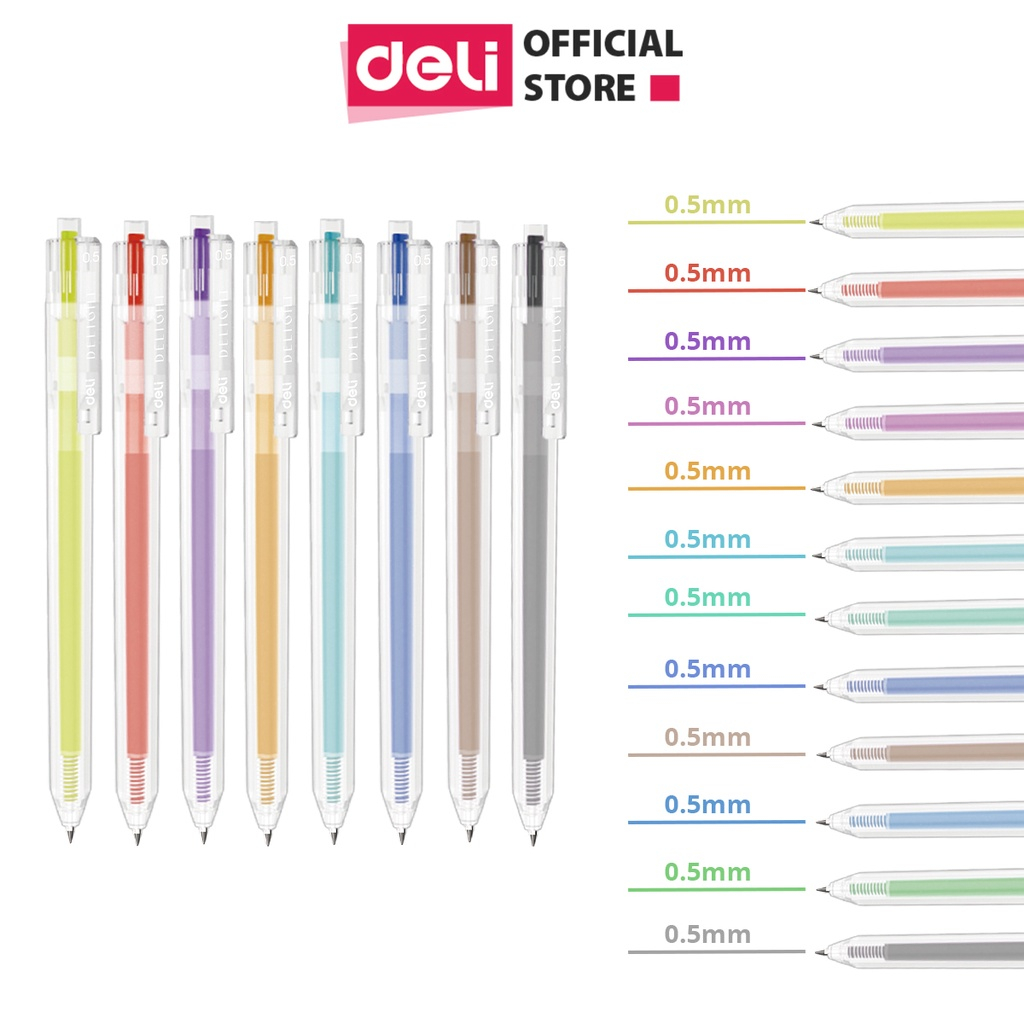Mô tả Bút bi nước mực gel bấm nhiều màu 0.5mm Deli xinh xắn nhanh khô viết đều trơn tru nhiều mực - 3