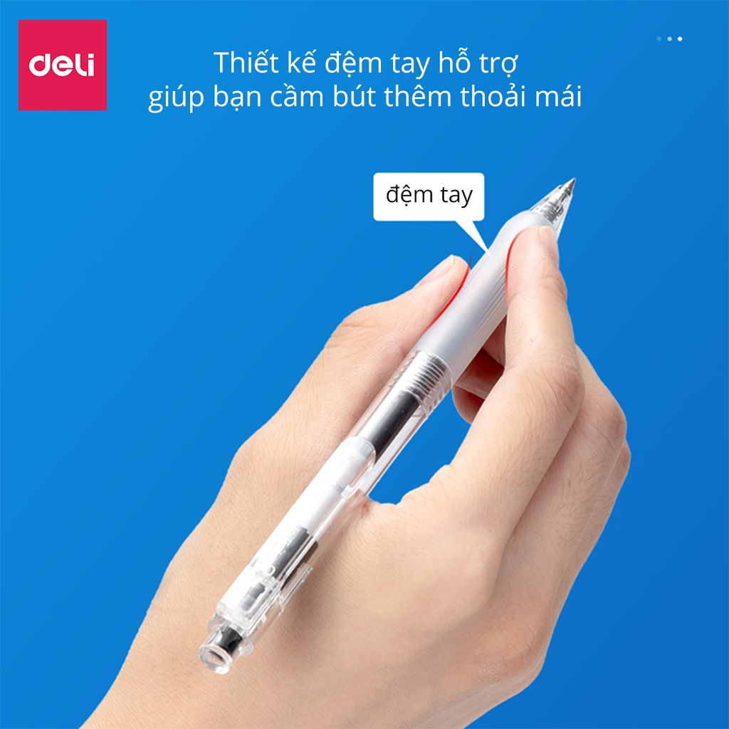 Mô tả Bút Bi Nước Deli Viết Gel Bấm A575 Ngòi 0.5mm Mực Xanh Đen Đỏ Trơn Tru Cho Học Sinh Văn Phòng - 3