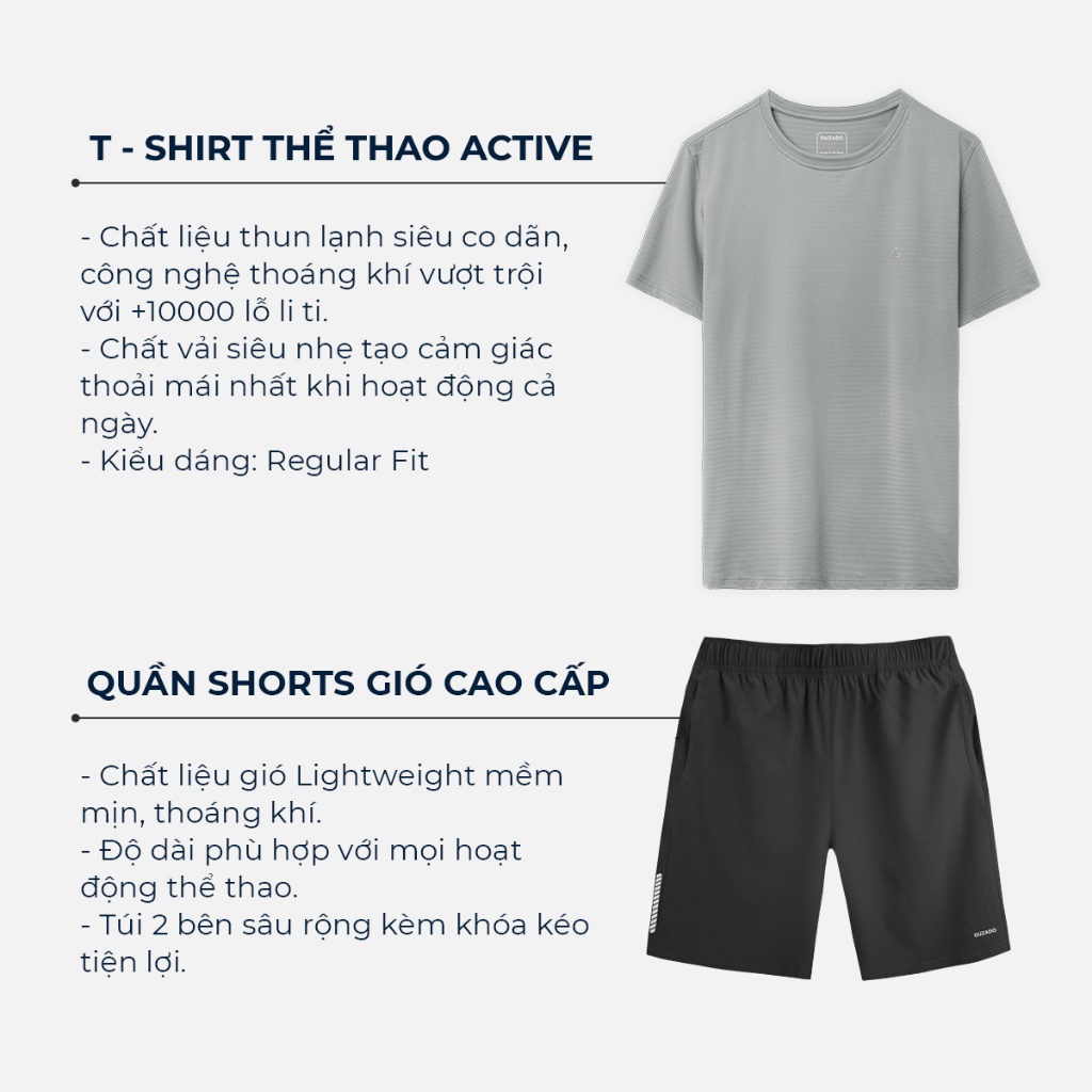 Mô tả Bộ quần áo thể thao nam cổ tròn Guzado Chất Coolmax thể thao vận động thoải mái BTS02 - 1