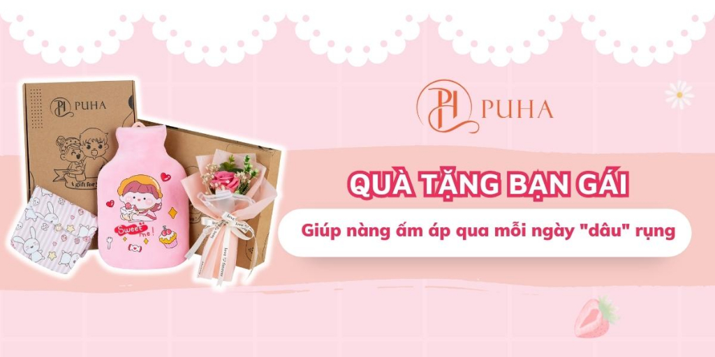 Mô tả Bộ quà tặng túi chườm bụng nóng lạnh ngày dâu PH PUHA, phiên bản gift box tâm lý 1000ml - 1