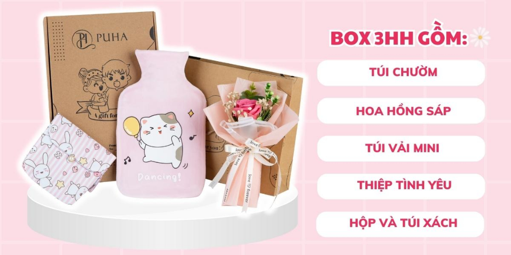 Mô tả Bộ quà tặng túi chườm bụng nóng lạnh ngày dâu PH PUHA, phiên bản gift box tâm lý 1000ml - 3