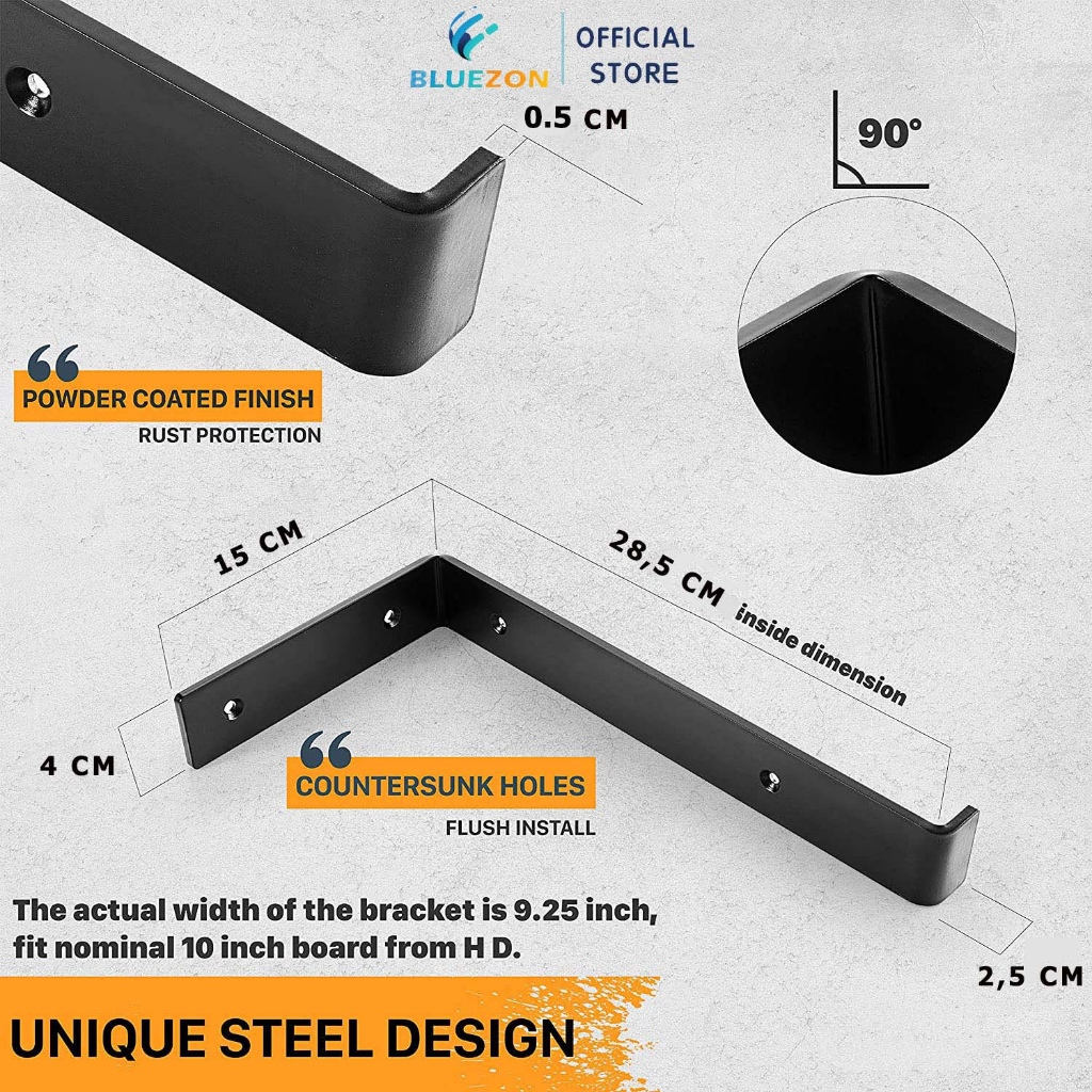 Bộ 2 ke sắt chữ L pát mặt trên BLUEZON 20-25-30cm (Không bao gồm tấm gỗ ...