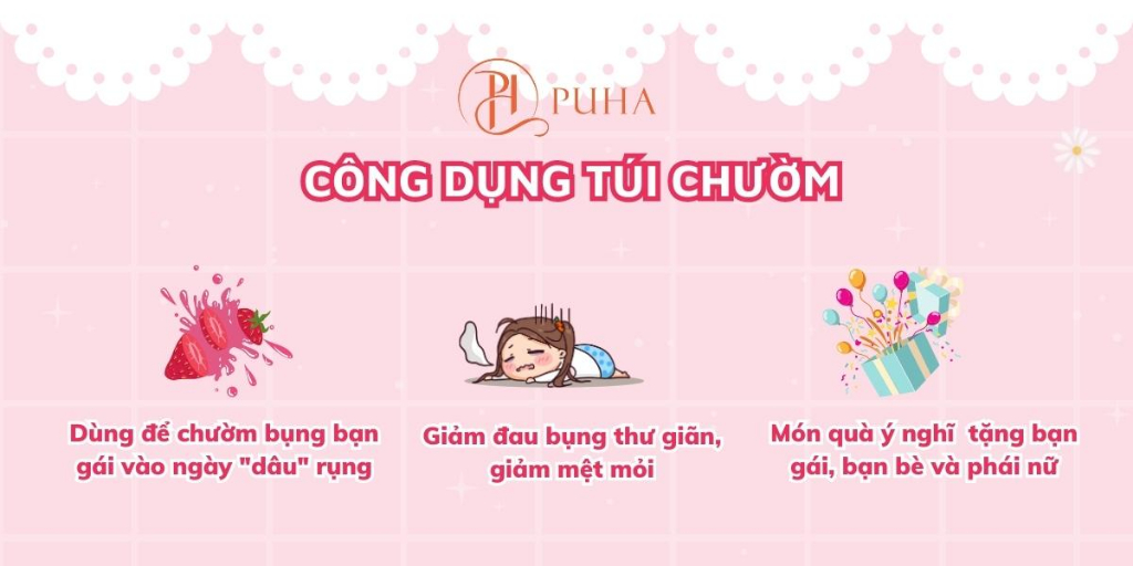 Mô tả Combo quà sinh tặng bạn gái gồm, túi chườm nóng sưởi ấm bụng kinh PUHA 1000ml kèm phụ kiện cute - 3