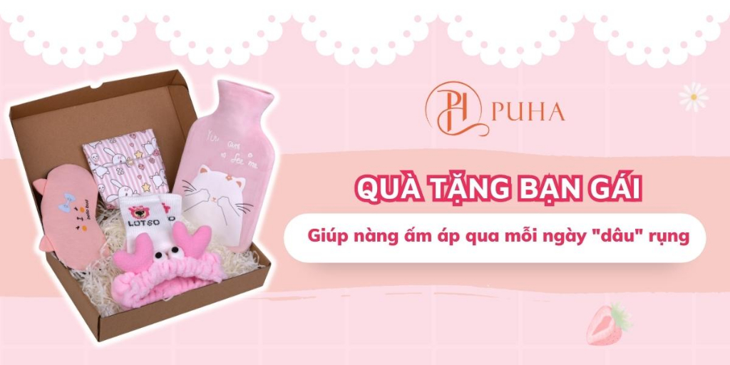 Mô tả Combo quà sinh tặng bạn gái gồm, túi chườm nóng sưởi ấm bụng kinh PUHA 1000ml kèm phụ kiện cute - 4