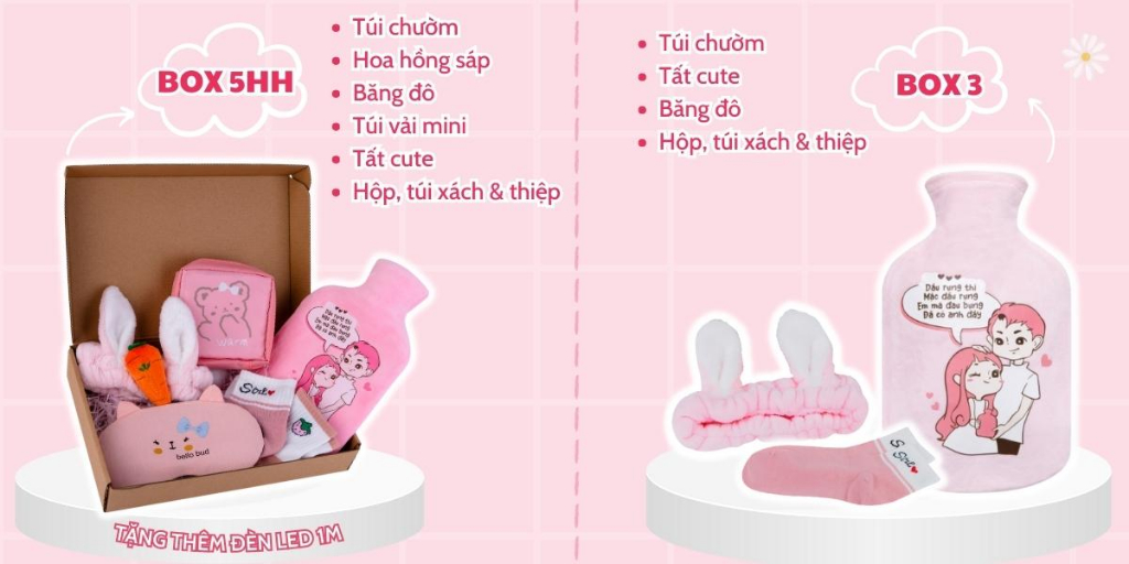 Mô tả Combo quà sinh tặng bạn gái gồm, túi chườm nóng sưởi ấm bụng kinh PUHA 1000ml kèm phụ kiện cute - 5