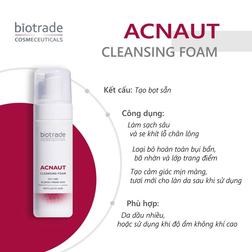 Sữa Rửa Mặt Dạng Bọt Biotrade Acnaut Cleansing Foam dành cho da mụn nhạy cảm 150ml