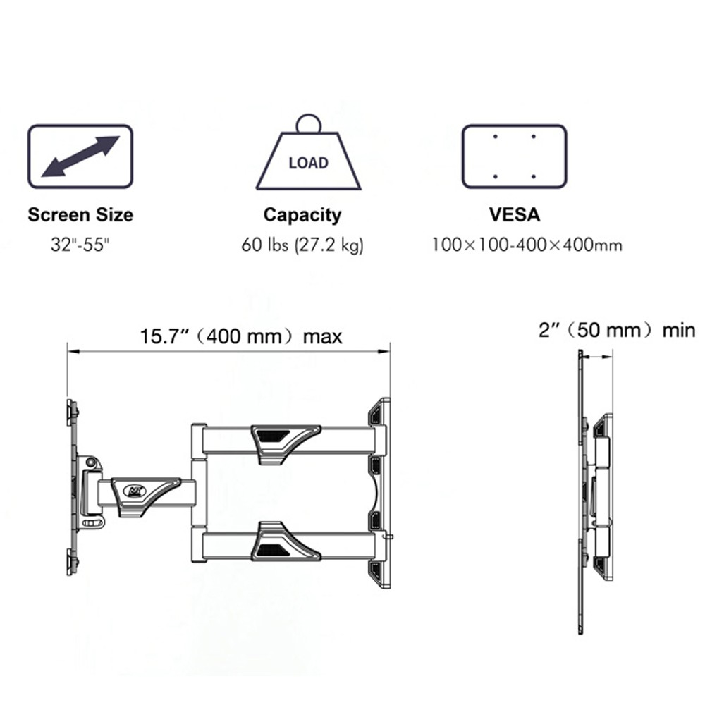 Mô tả Giá Khung treo Tivi North Bayou NB-P4 từ 32- 55inch  Tải trọng 27Kg - Hàng chính hãng - 1