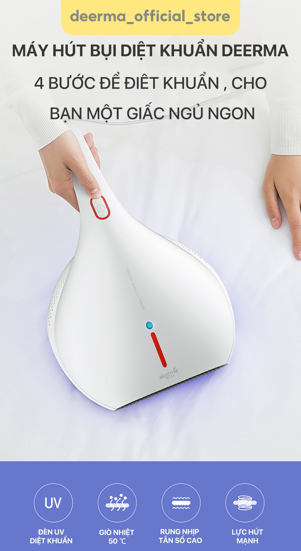 Mô tả Máy hút bụi cầm tay Deerma CM800 / CM818 hút đệm giường, chăn nệm diệt khuẩn tia UV - Hàng Chính Hãng - 1