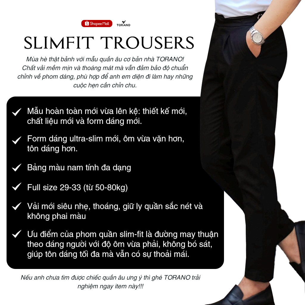 Mô tả Quần âu nam TORANO slim-fit cạp trơn chuẩn phom DABT900 - 2