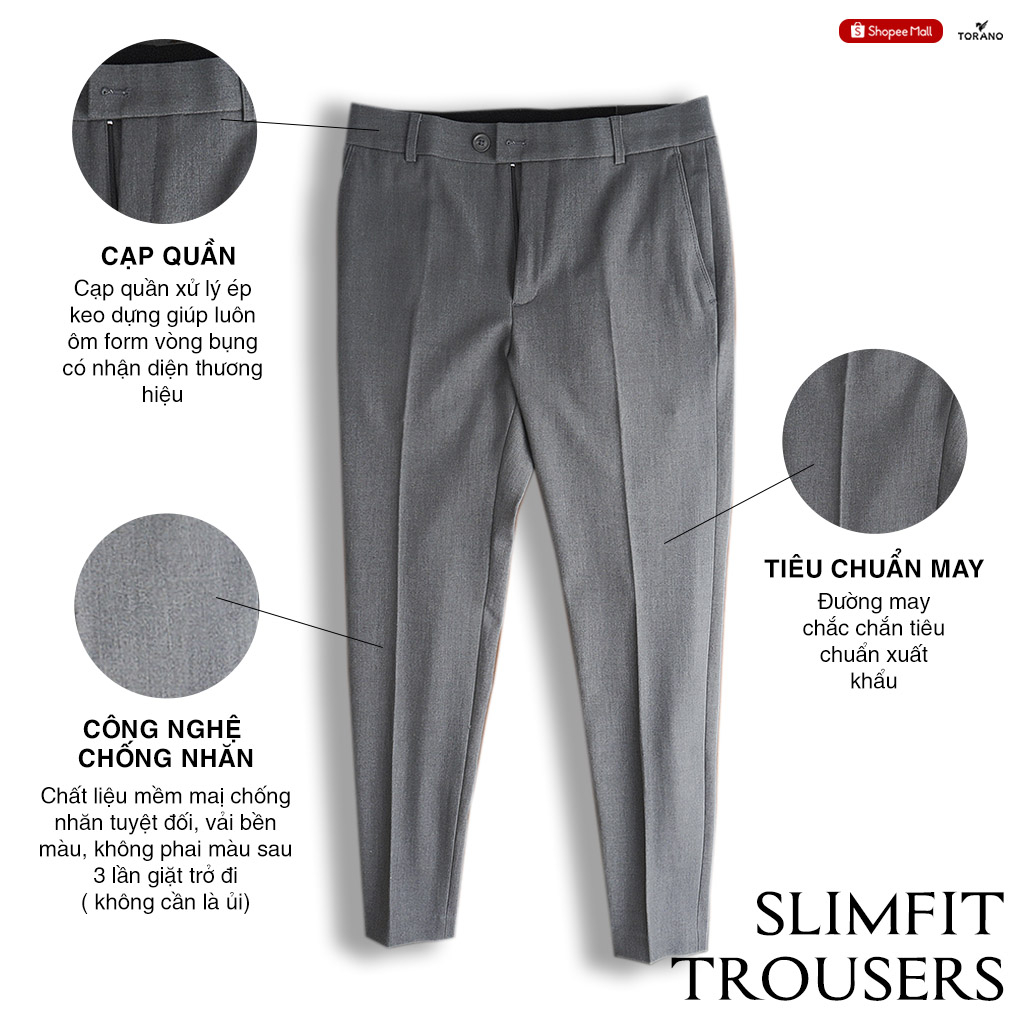 Mô tả Quần âu nam TORANO slim-fit cạp trơn chuẩn phom DABT900 - 3