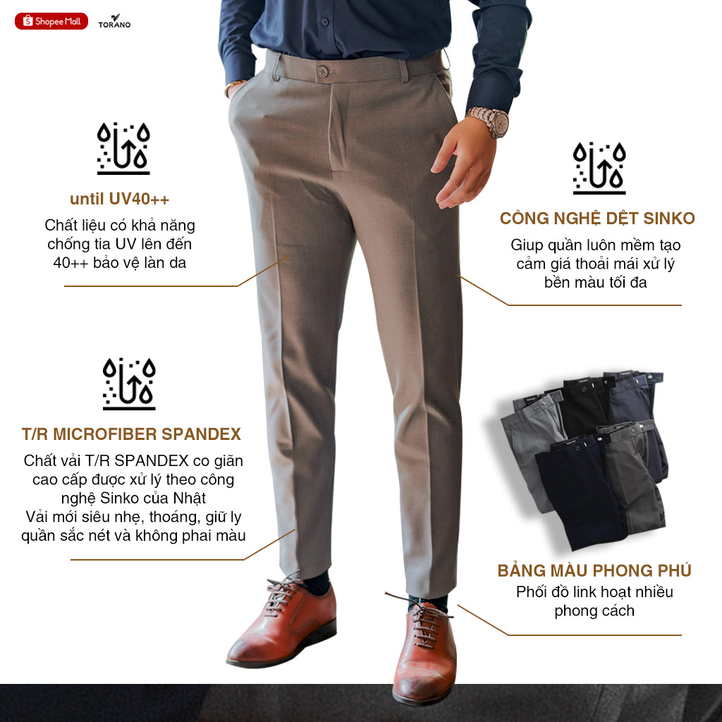 Mô tả Quần âu nam TORANO slim-fit cạp trơn chuẩn phom DABT900 - 4