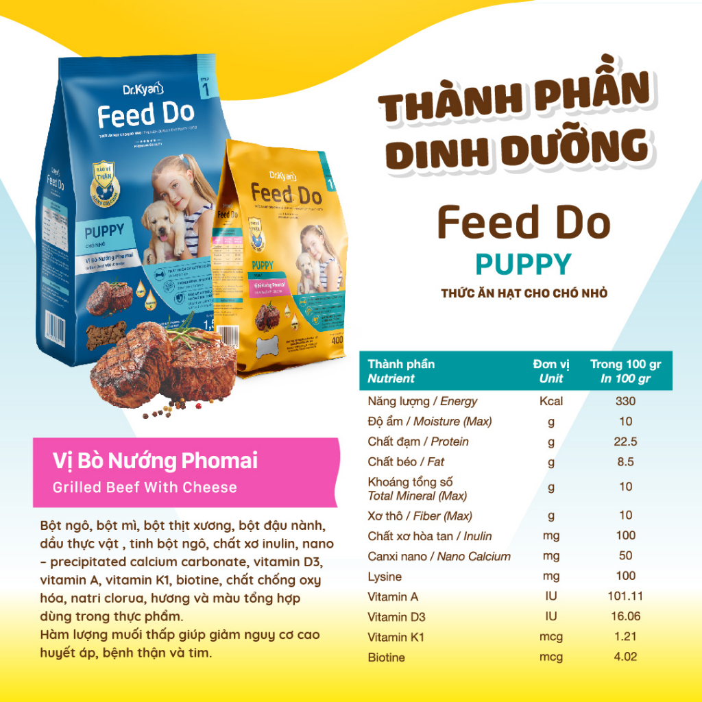 Mô tả Dr.Kyan - Thức ăn hạt cho chó nhỏ Feed Do - Puppy 400g - Vị bò nướng pho mai - DrKyan - 5