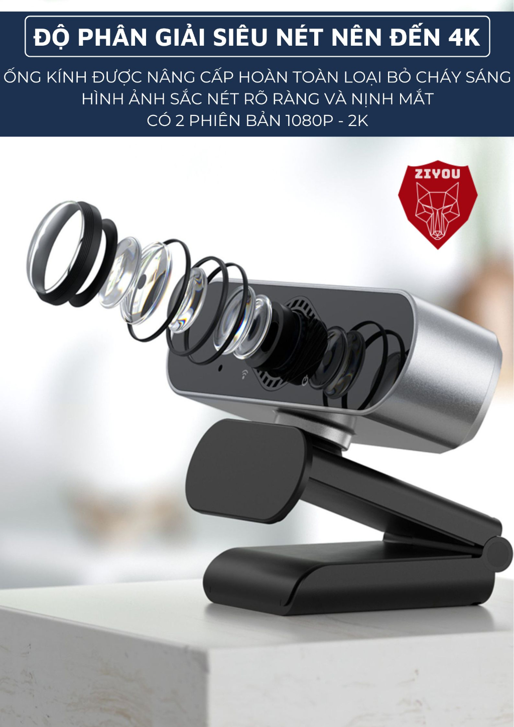 Mô tả Webcam Máy Tính PC Laptop Ziyou Q-20 Độ Phân Giải 2K Có Mic Camera Trợ Sáng Cực Nét - 8