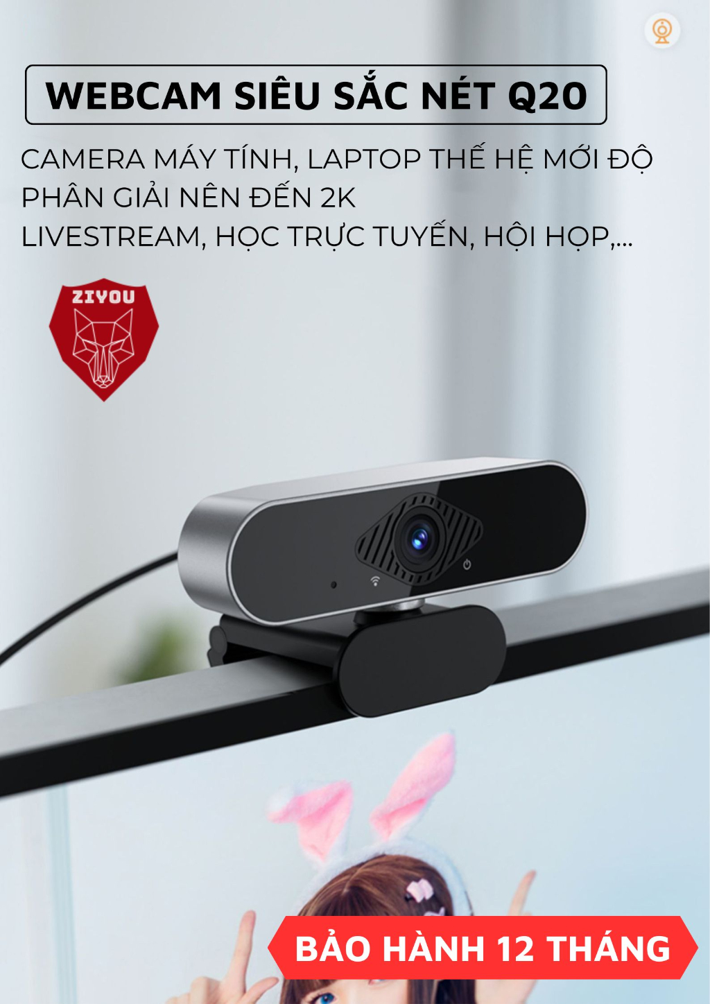 Mô tả Webcam Máy Tính PC Laptop Ziyou Q-20 Độ Phân Giải 2K Có Mic Camera Trợ Sáng Cực Nét - 9