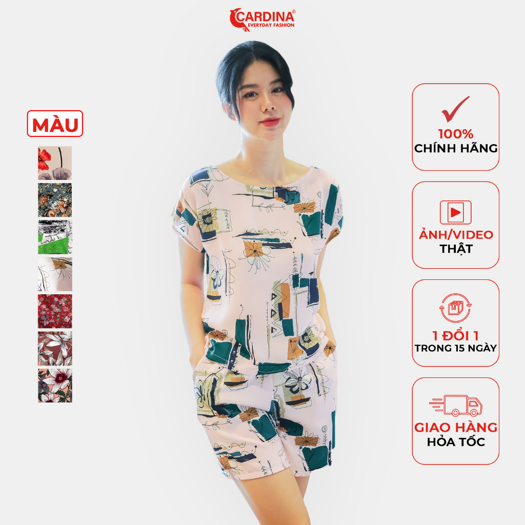 Mô tả Đồ Bộ Nữ 𝐂𝐀𝐑𝐃𝐈𝐍𝐀 Chất Lụa Mango Cao Cấp Áo Cộc Tay Quần Đùi Họa Tiết Hoa 2MF04, 4BMN01 - 1