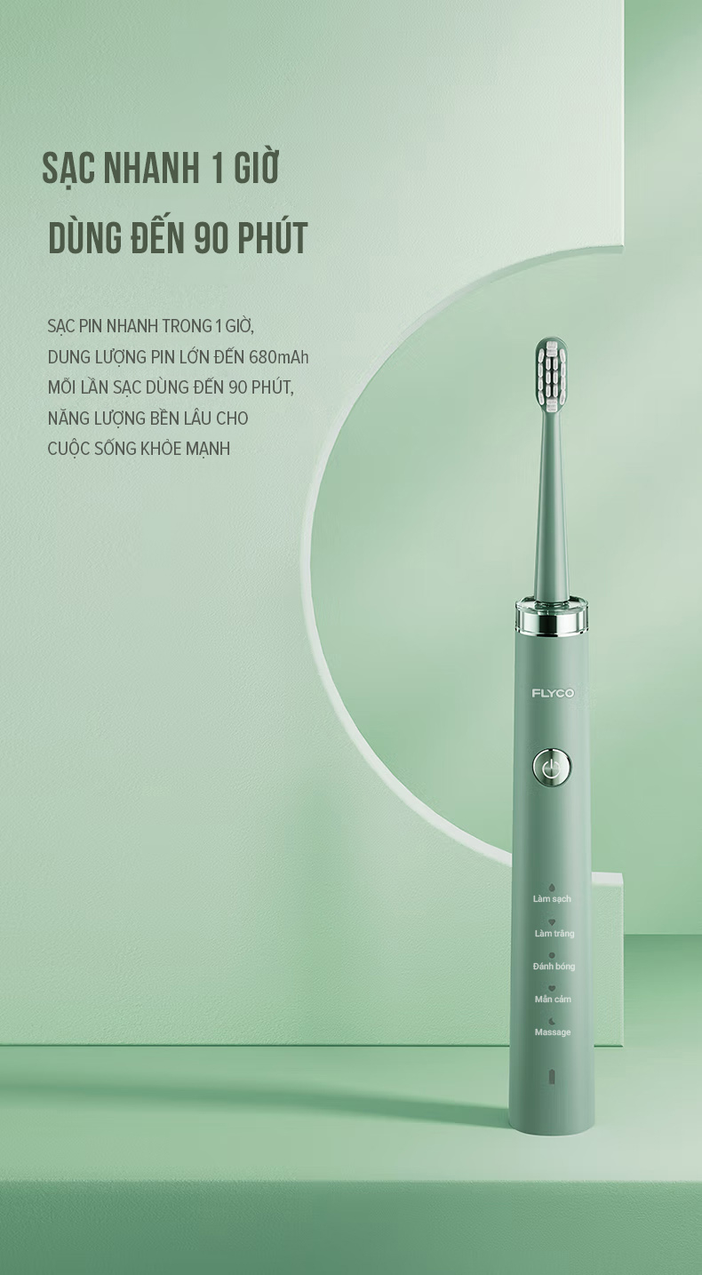 Mô tả Bàn Chải Sóng Âm Điện Flyco FT1701VN Kháng Nước 5 Chế Độ Làm Sạch Chuẩn Nha Khoa - Hàng Chính Hãng - 4