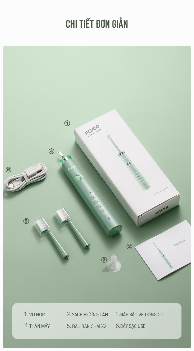 Mô tả Bàn Chải Sóng Âm Điện Flyco FT1701VN Kháng Nước 5 Chế Độ Làm Sạch Chuẩn Nha Khoa - Hàng Chính Hãng - 7
