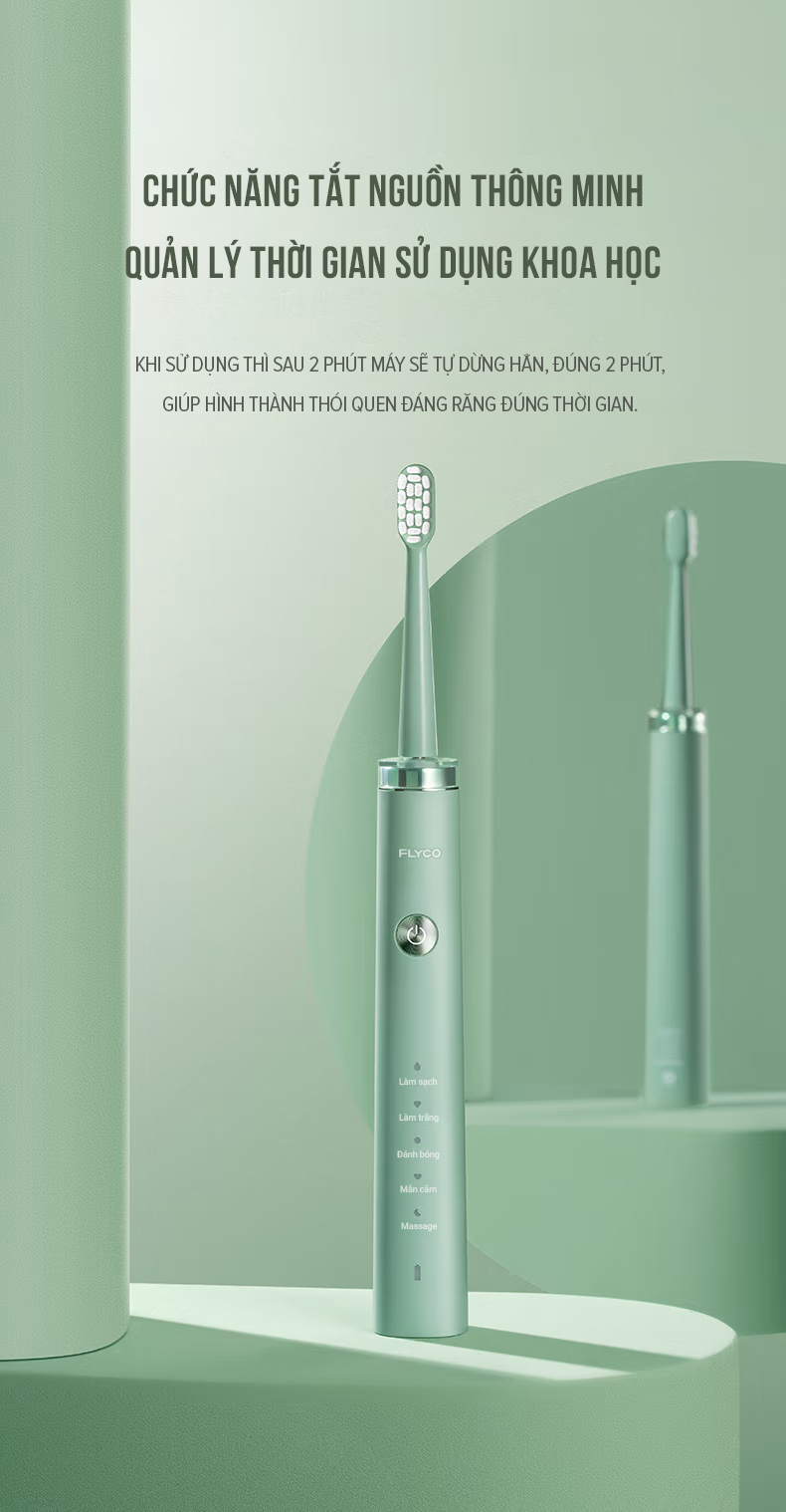 Mô tả Bàn Chải Sóng Âm Điện Flyco FT1701VN Kháng Nước 5 Chế Độ Làm Sạch Chuẩn Nha Khoa - Hàng Chính Hãng - 8