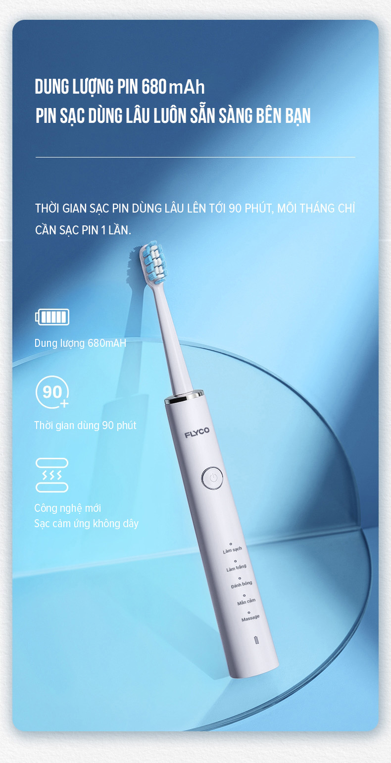 Mô tả Bàn Chải Sóng Âm Điện Flyco FT7108VN Kháng Nước 5 Chế Độ Làm Sạch Chuẩn Nha Khoa - Hàng Chính Hãng - 4