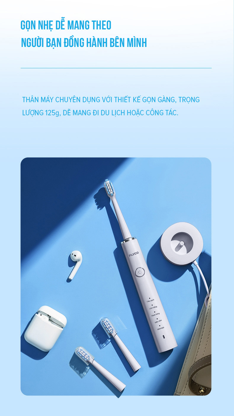 Mô tả Bàn Chải Sóng Âm Điện Flyco FT7108VN Kháng Nước 5 Chế Độ Làm Sạch Chuẩn Nha Khoa - Hàng Chính Hãng - 6