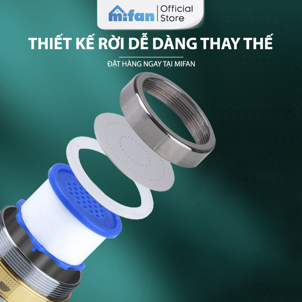 Mô tả Đầu vòi rửa bát tăng áp đồng thau inox 304 cao cấp Mifan - 3 Chế độ phun cực mạnh, xoay 360 - Sử dụng cho bồn rửa chén - 8