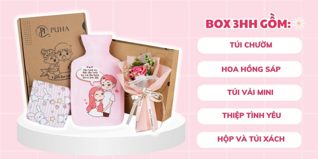 Mô tả Set quà tặng giáng sinh , noel cho bạn gái PUHA, combo 3 món có túi chườm nóng hỗ trợ giảm đau bụng kinh - 3