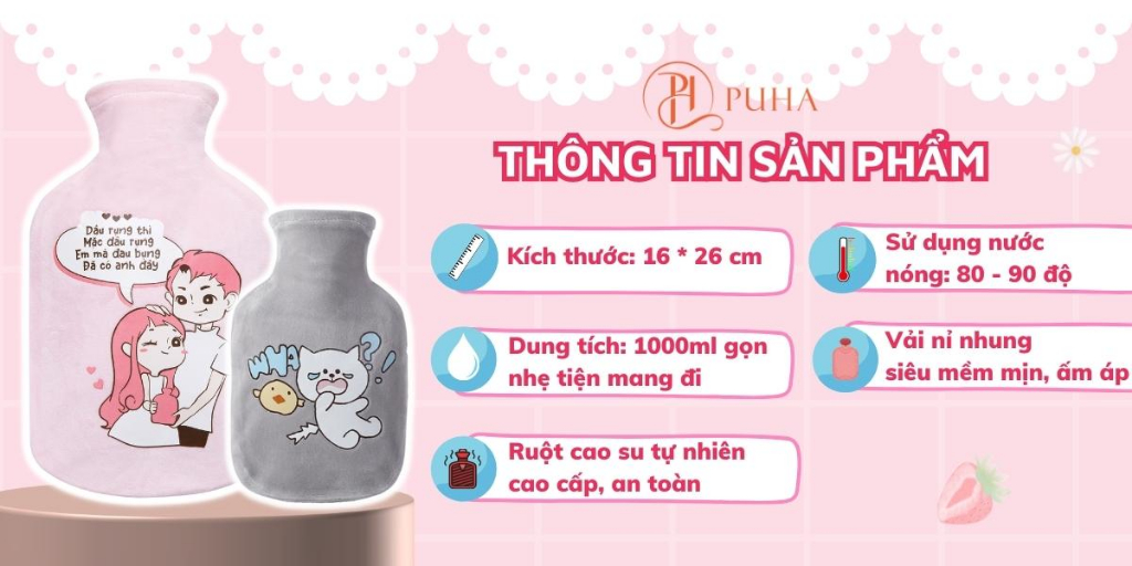 Mô tả Set quà tặng giáng sinh , noel cho bạn gái PUHA, combo 3 món có túi chườm nóng hỗ trợ giảm đau bụng kinh - 2