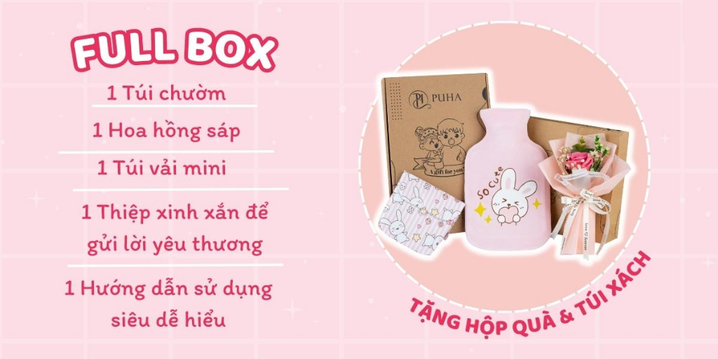 Mô tả Set túi chườm nóng giảm đau bụng kinh Puha 1000ml và hoa hồng tặng bạn gái dịp giáng sinh - 4